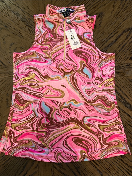 jamie sadock Tops - Jamie Sadock Pink Marble-Print Sleeveless Golf Top